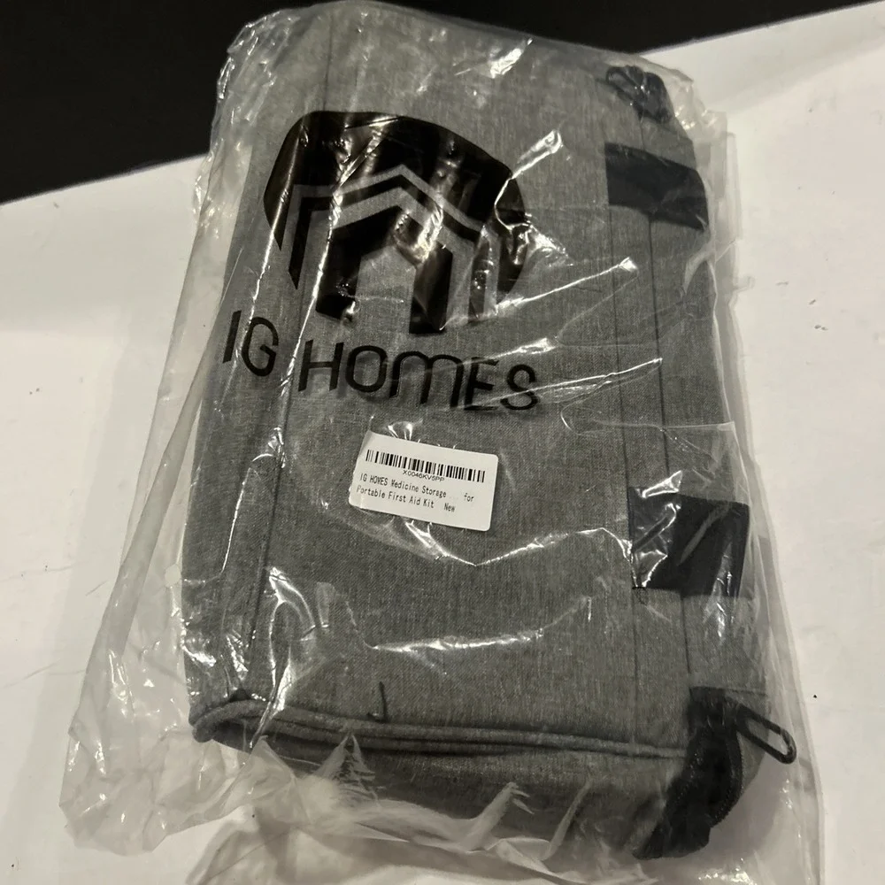 IG Homes Medicine Organizer Portable First Aid Kit Gray Cloth Bag Zippers Pouch